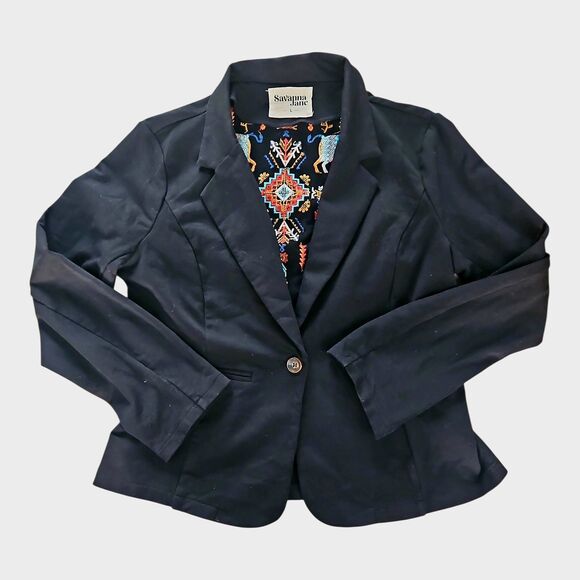 Savanna Jane Black Embroidered Blazer Jacket Size Large Buffalo Aztec Geometric - Picture 2 of 6